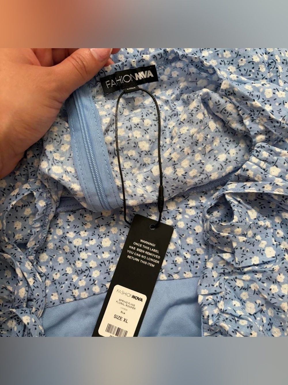 Blue Floral Ruffle romper - Picture 3 of 4